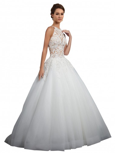 Avorio Abito da ballo Alto Collo Tulle Pizzo Abiti da sposa AllIngrosso