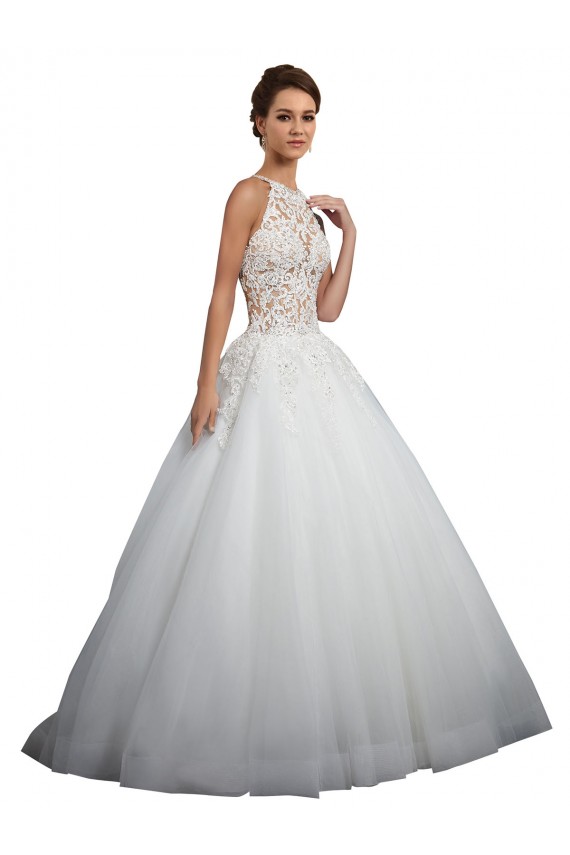 Avorio Abito da ballo Alto Collo Tulle Pizzo Abiti da sposa AllIngrosso