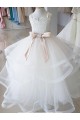 Avorio Abito da ballo Alto Collo Tulle Pizzo Lunga Abiti da ragazza di fiori AllIngrosso