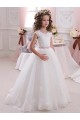 Avorio Abito da ballo Alto Collo Tulle Pizzo Lunga Abiti da ragazza di fiori AllIngrosso