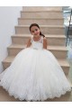 Avorio Abito da ballo Alto Collo Tulle Pizzo Lunga Abiti da ragazza di fiori AllIngrosso