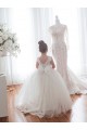 Avorio Abito da ballo Barca Tulle Pizzo Lunga Abiti da ragazza di fiori AllIngrosso