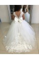 Avorio Abito da ballo Barca Tulle Pizzo Lunga Abiti da ragazza di fiori AllIngrosso