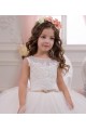 Avorio Abito da ballo Barca Tulle Pizzo Lunga Abiti da ragazza di fiori AllIngrosso