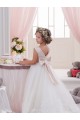 Avorio Abito da ballo Barca Tulle Pizzo Lunga Abiti da ragazza di fiori AllIngrosso
