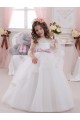 Avorio Abito da ballo Barca Tulle Pizzo Lunga Abiti da ragazza di fiori AllIngrosso