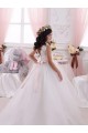 Avorio Abito da ballo Barca Tulle Pizzo Lunga Abiti da ragazza di fiori AllIngrosso