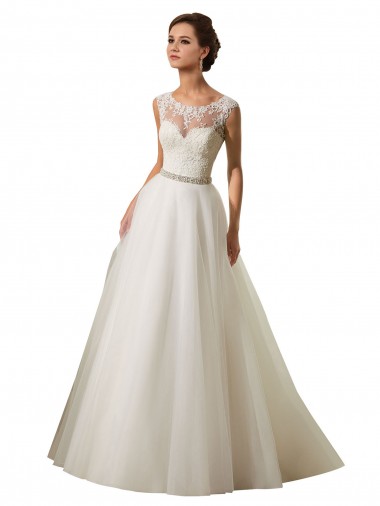 Avorio Abito da ballo Illusione Tulle Pizzo Abiti da sposa AllIngrosso