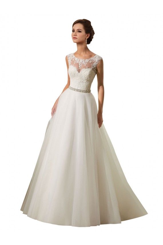 Avorio Abito da ballo Illusione Tulle Pizzo Abiti da sposa AllIngrosso