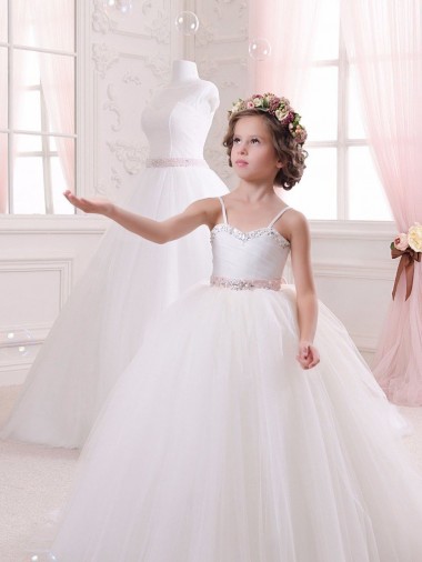 Avorio Abito da ballo Innamorato Tulle Lunga Abiti da ragazza di fiori AllIngrosso