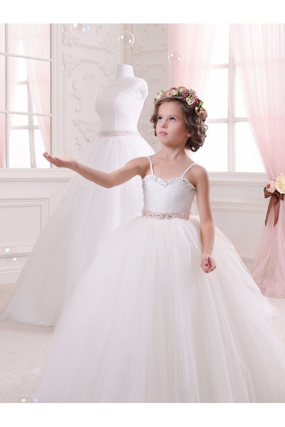Avorio Abito da ballo Innamorato Tulle Lunga Abiti da ragazza di fiori AllIngrosso