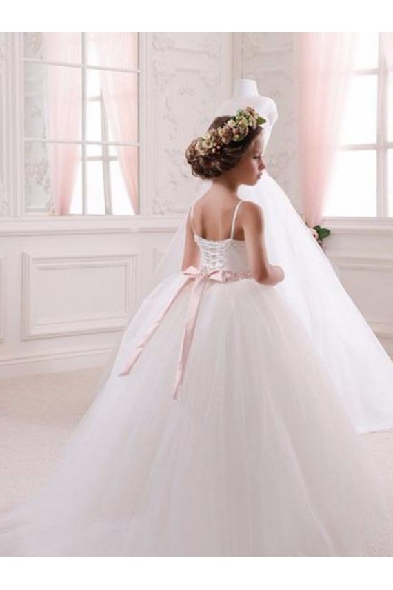 Avorio Abito da ballo Innamorato Tulle Lunga Abiti da ragazza di fiori AllIngrosso