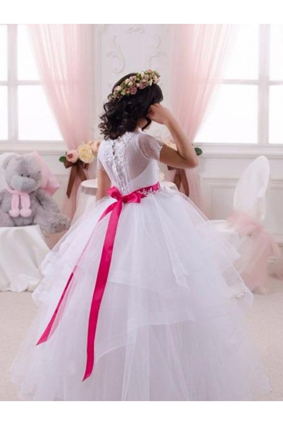 Avorio Abito da ballo Innamorato Tulle Pizzo Lunga Abiti da ragazza di fiori AllIngrosso