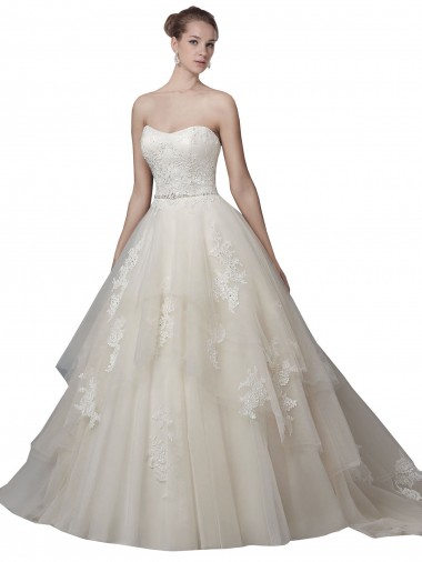 Avorio Abito da ballo Scoop Senza spalline Tulle Pizzo Abiti da sposa AllIngrosso