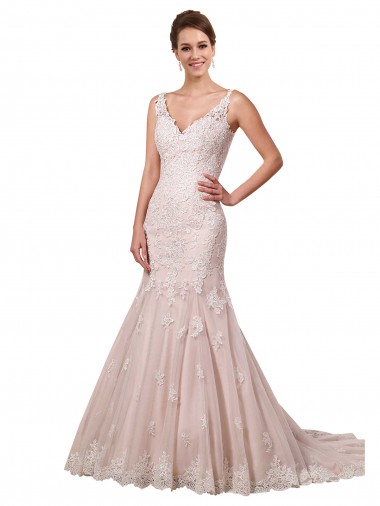 Avorio & Blush Stile sirena Scollatura a V Tulle Pizzo Abiti da sposa AllIngrosso