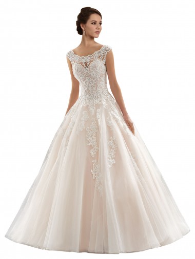 Avorio & Champagne Abito da ballo Barca Tulle Pizzo Abiti da sposa AllIngrosso
