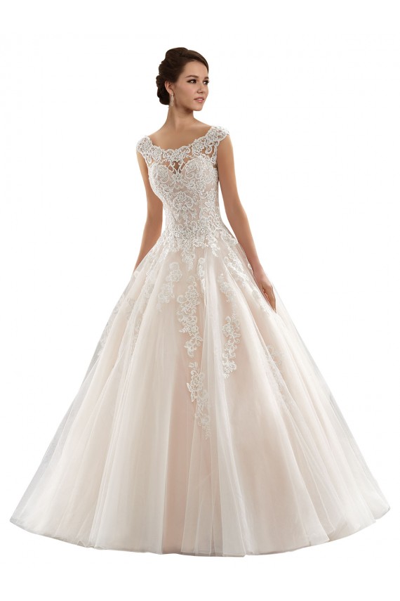 Avorio & Champagne Abito da ballo Barca Tulle Pizzo Abiti da sposa AllIngrosso