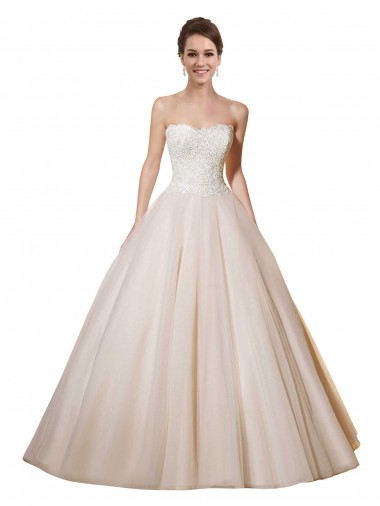 Avorio & Champagne Abito da ballo Innamorato Tulle Pizzo Abiti da sposa AllIngrosso