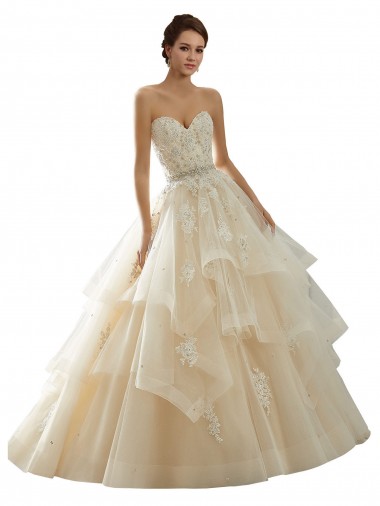 Avorio & Champagne Abito da ballo Innamorato Tulle Pizzo Abiti da sposa AllIngrosso