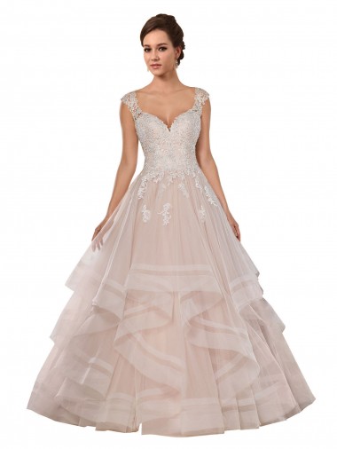Avorio & Champagne Abito da ballo Innamorato Tulle Pizzo Abiti da sposa AllIngrosso