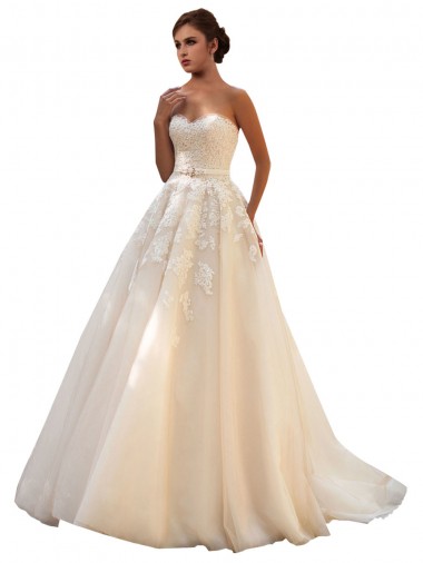Avorio & Champagne Abito da ballo Innamorato Tulle Pizzo Abiti da sposa AllIngrosso