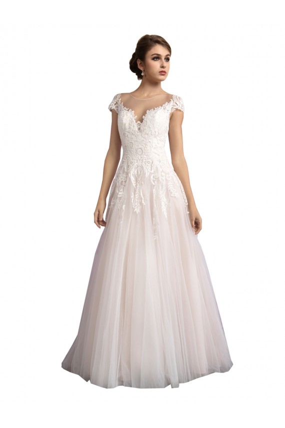 Avorio & Champagne Linea A Illusione Cattedrale di treno Tulle Pizzo Spiaggia Abiti da sposa AllIngrosso