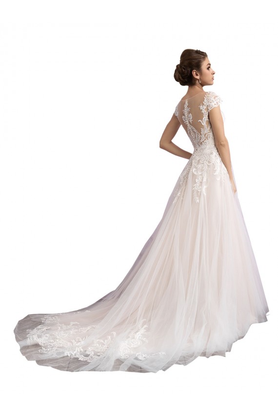 Avorio & Champagne Linea A Illusione Cattedrale di treno Tulle Pizzo Spiaggia Abiti da sposa AllIngrosso