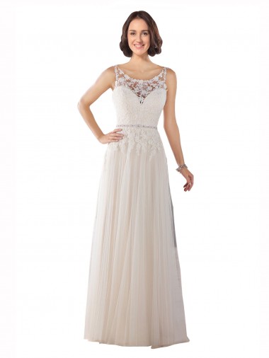 Avorio & Champagne Linea A Illusione Sweep treno Tulle Boho Abiti da sposa AllIngrosso