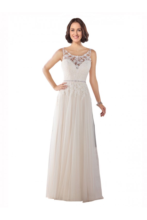 Avorio & Champagne Linea A Illusione Sweep treno Tulle Boho Abiti da sposa AllIngrosso