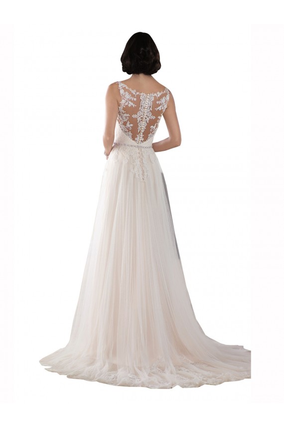 Avorio & Champagne Linea A Illusione Sweep treno Tulle Boho Abiti da sposa AllIngrosso