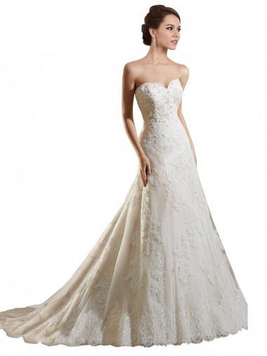 Avorio & Champagne Linea A Innamorato Tulle Pizzo Abiti da sposa AllIngrosso