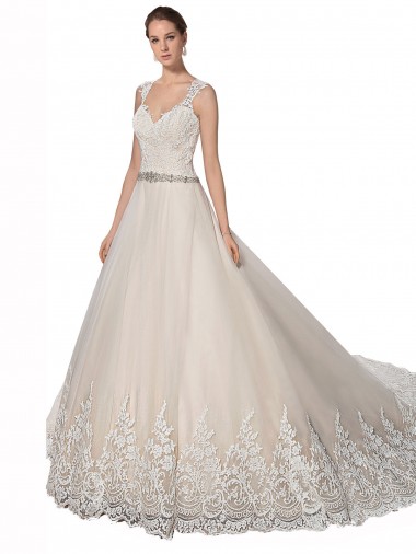 Avorio & Champagne Linea A Innamorato Tulle Pizzo Abiti da sposa AllIngrosso