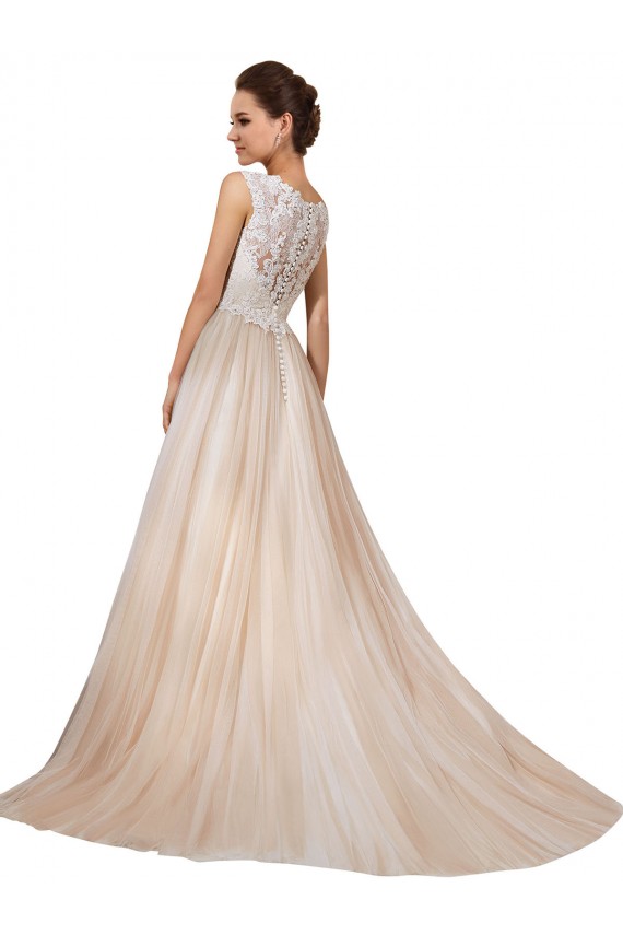 Avorio & Champagne Linea A Scollatura a V Tulle Pizzo Abiti da sposa AllIngrosso