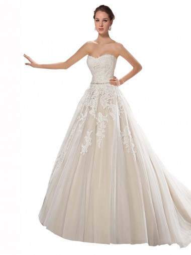 Avorio & Champagne Linea A Senza spalline Tulle Pizzo Abiti da sposa AllIngrosso