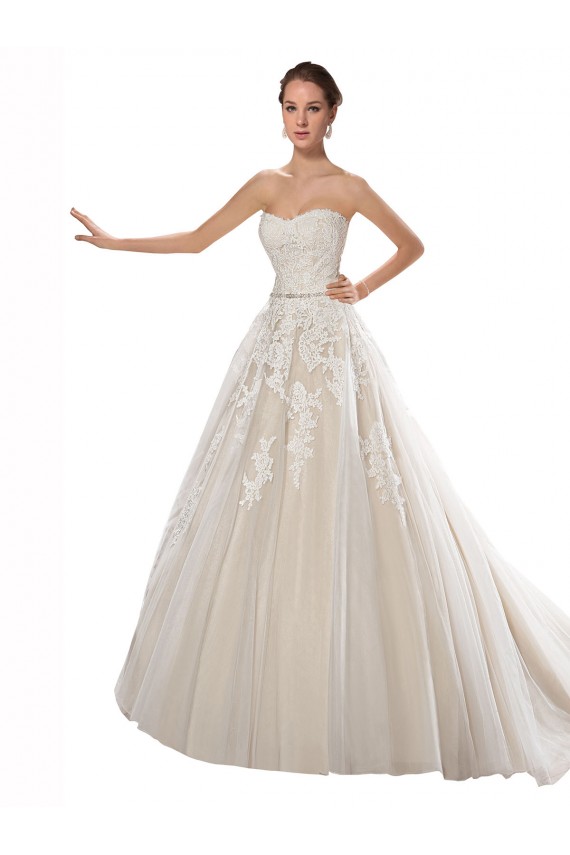 Avorio & Champagne Linea A Senza spalline Tulle Pizzo Abiti da sposa AllIngrosso