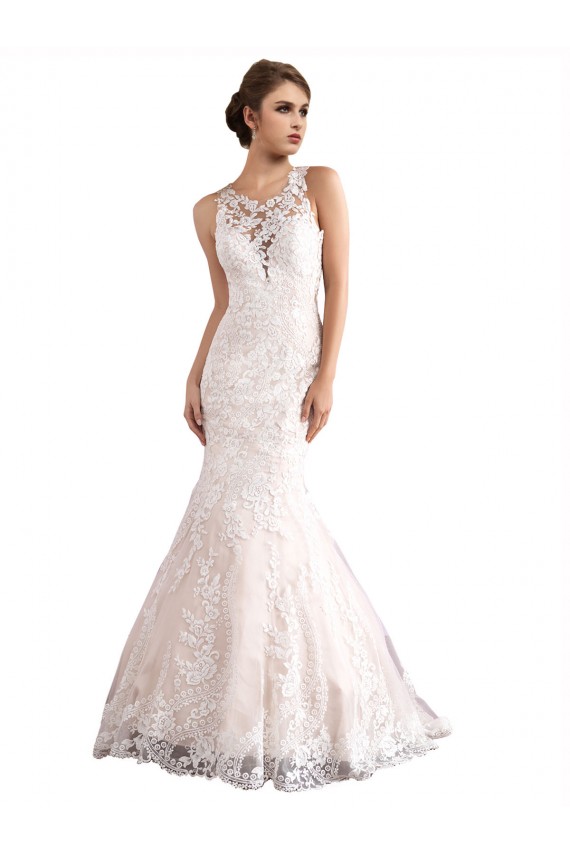 Avorio & Champagne Stile sirena Illusione Cattedrale di treno Tulle Pizzo Abiti da sposa AllIngrosso