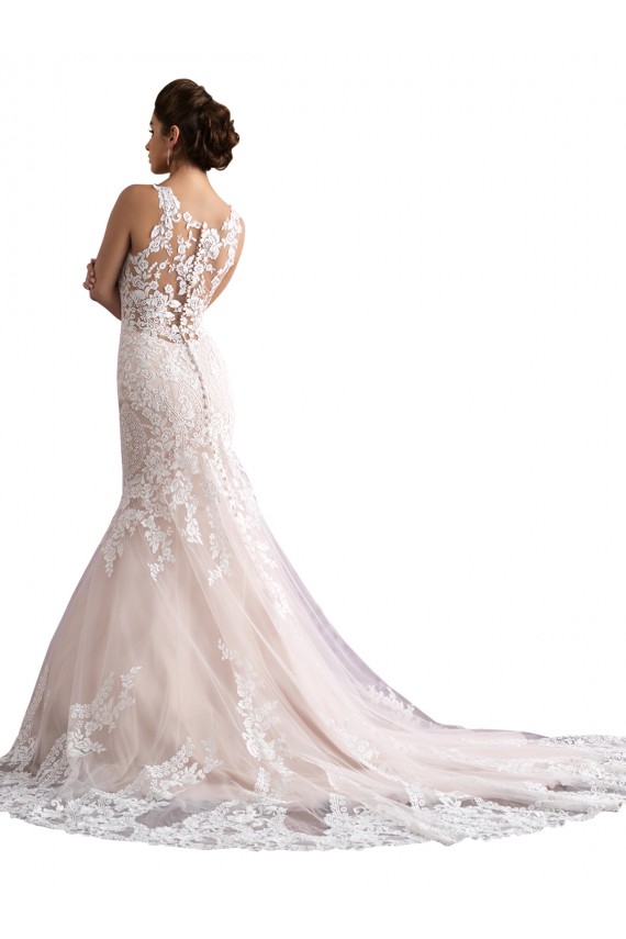 Avorio & Champagne Stile sirena Illusione Cattedrale di treno Tulle Pizzo Abiti da sposa AllIngrosso