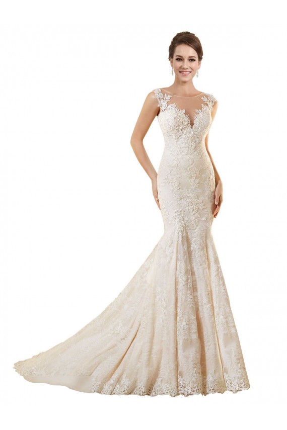 Avorio & Champagne Stile sirena Illusione Pizzo Abiti da sposa AllIngrosso