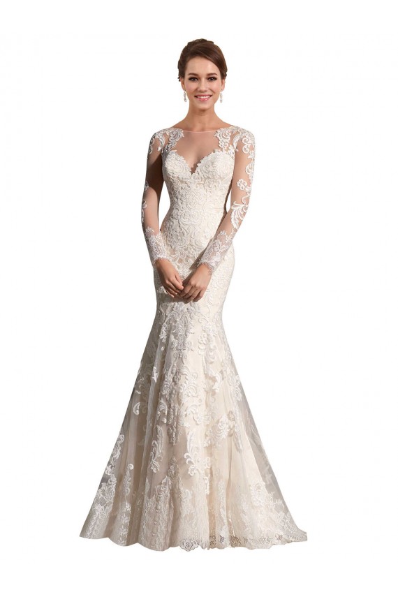 Avorio & Champagne Stile sirena Illusione Tulle Pizzo Abiti da sposa AllIngrosso