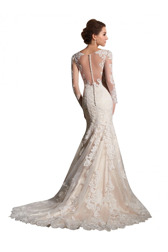 Avorio & Champagne Stile sirena Illusione Tulle Pizzo Abiti da sposa AllIngrosso