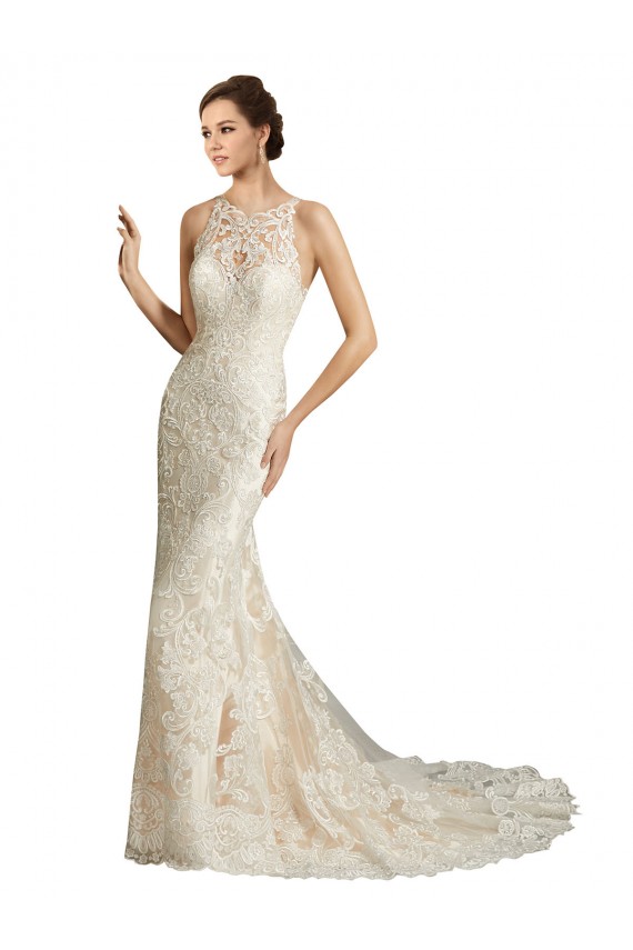 Avorio & Champagne Stile sirena Illusione Tulle Pizzo Classico Abiti da sposa AllIngrosso