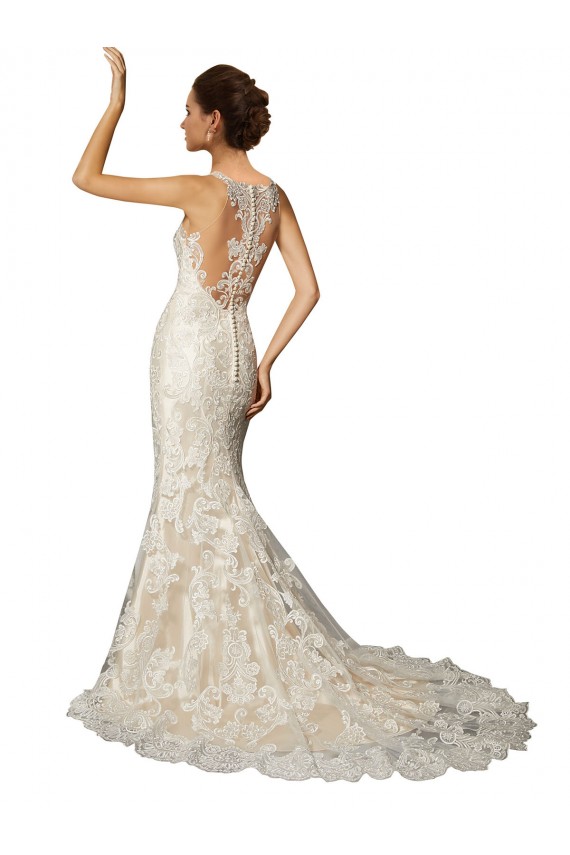 Avorio & Champagne Stile sirena Illusione Tulle Pizzo Classico Abiti da sposa AllIngrosso