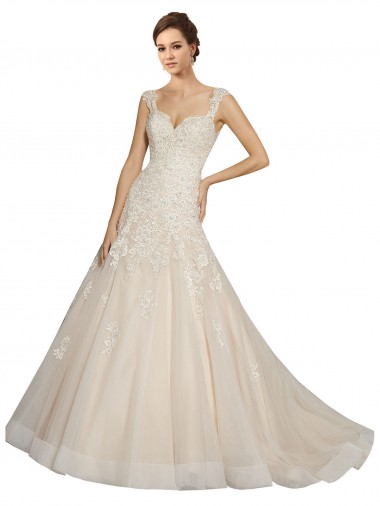 Avorio & Champagne Stile sirena Innamorato Tulle Pizzo Abiti da sposa AllIngrosso