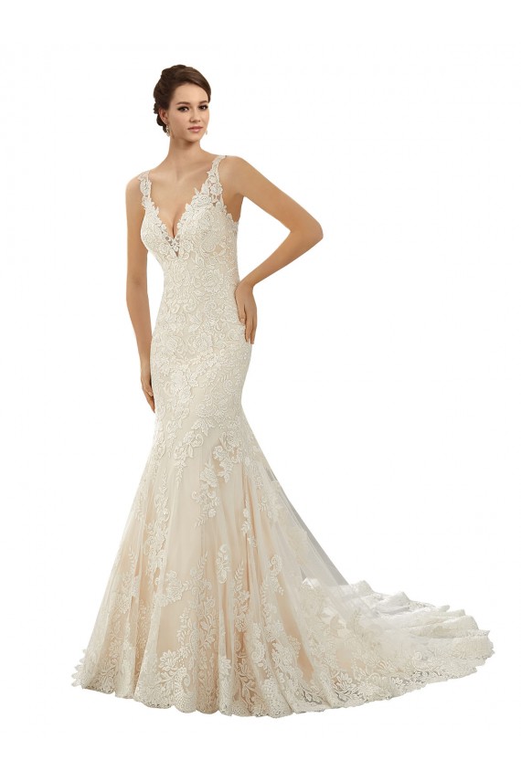 Avorio & Champagne Stile sirena Scollatura a V Pizzo Abiti da sposa AllIngrosso