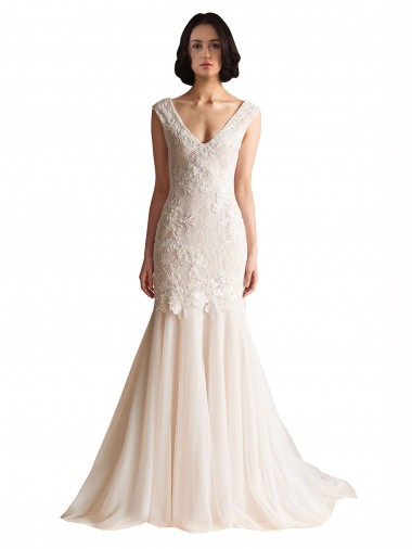Avorio & Champagne Stile sirena Scollatura a V Sweep treno Tulle Abiti da sposa AllIngrosso