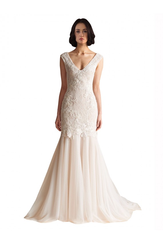 Avorio & Champagne Stile sirena Scollatura a V Sweep treno Tulle Abiti da sposa AllIngrosso