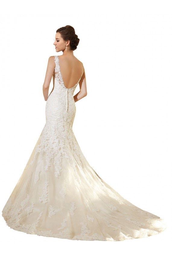 Avorio & Champagne Stile sirena Scollatura a V Tulle Pizzo Abiti da sposa AllIngrosso