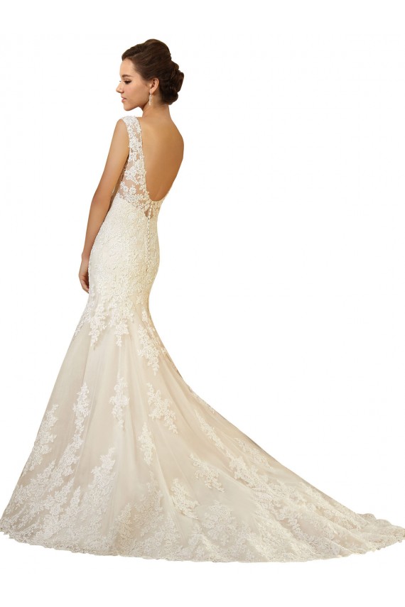 Avorio & Champagne Stile sirena Scollatura a V Tulle Pizzo Abiti da sposa AllIngrosso