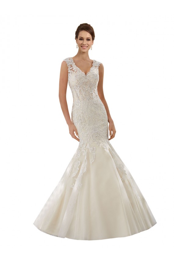 Avorio & Champagne Stile sirena Scollatura a V Tulle Pizzo Abiti da sposa AllIngrosso