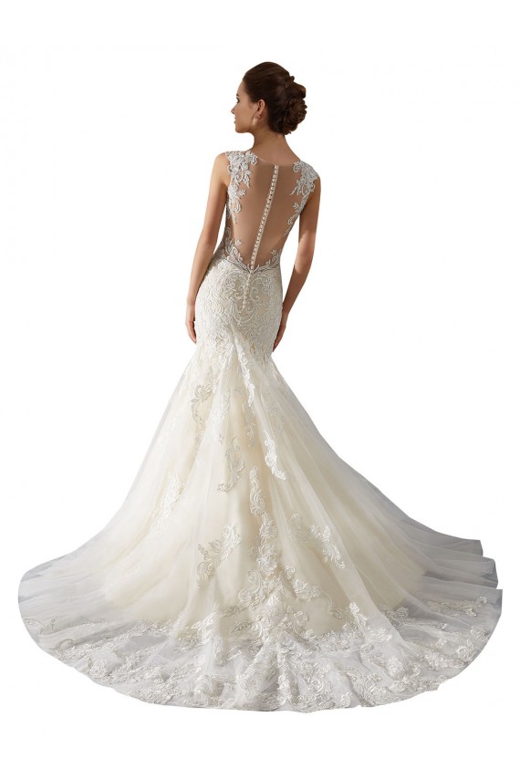 Avorio & Champagne Stile sirena Scollatura a V Tulle Pizzo Abiti da sposa AllIngrosso